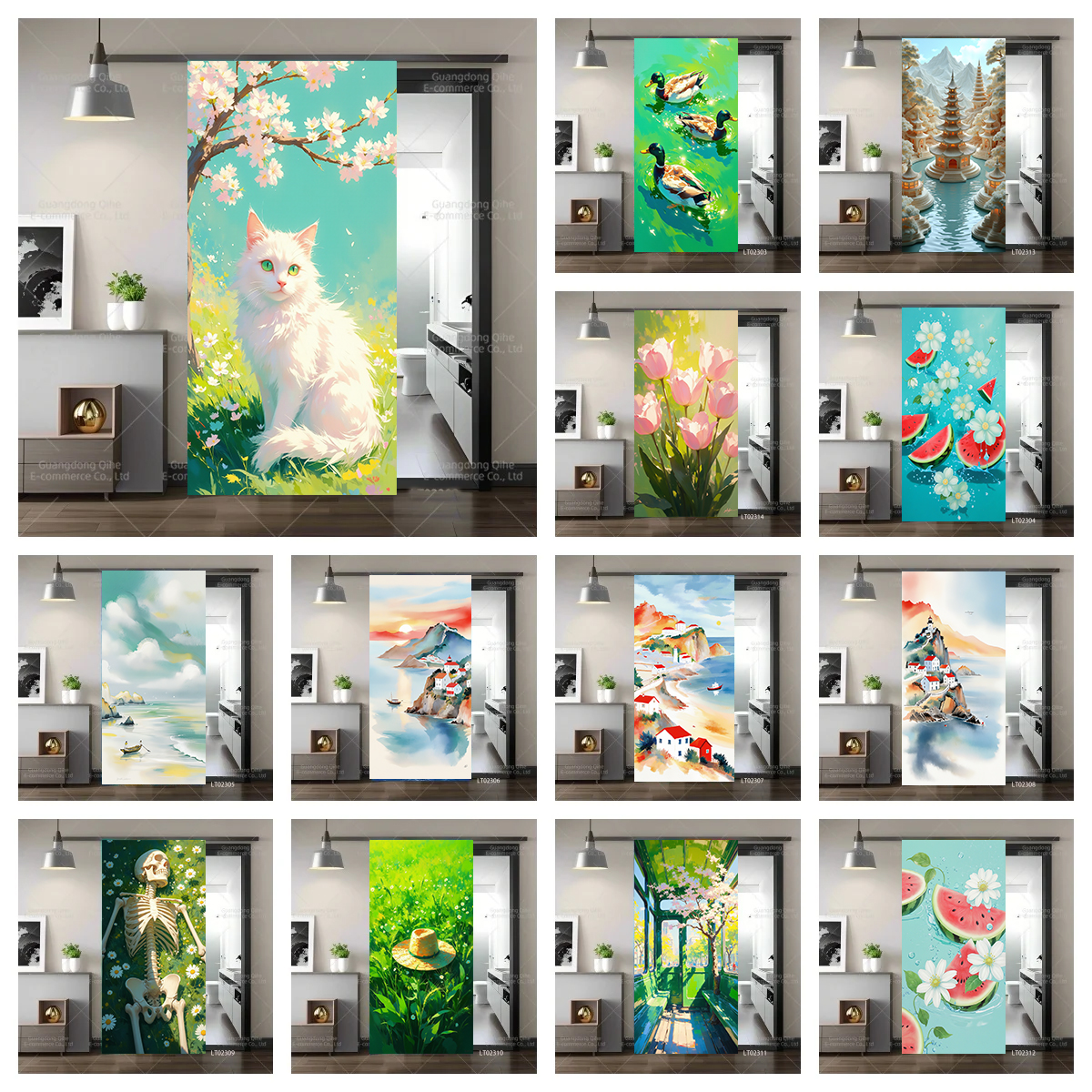 Tulip Cat Cherry Blossom Scene - Full Cover Adhesive incelemesi ve fiyatı