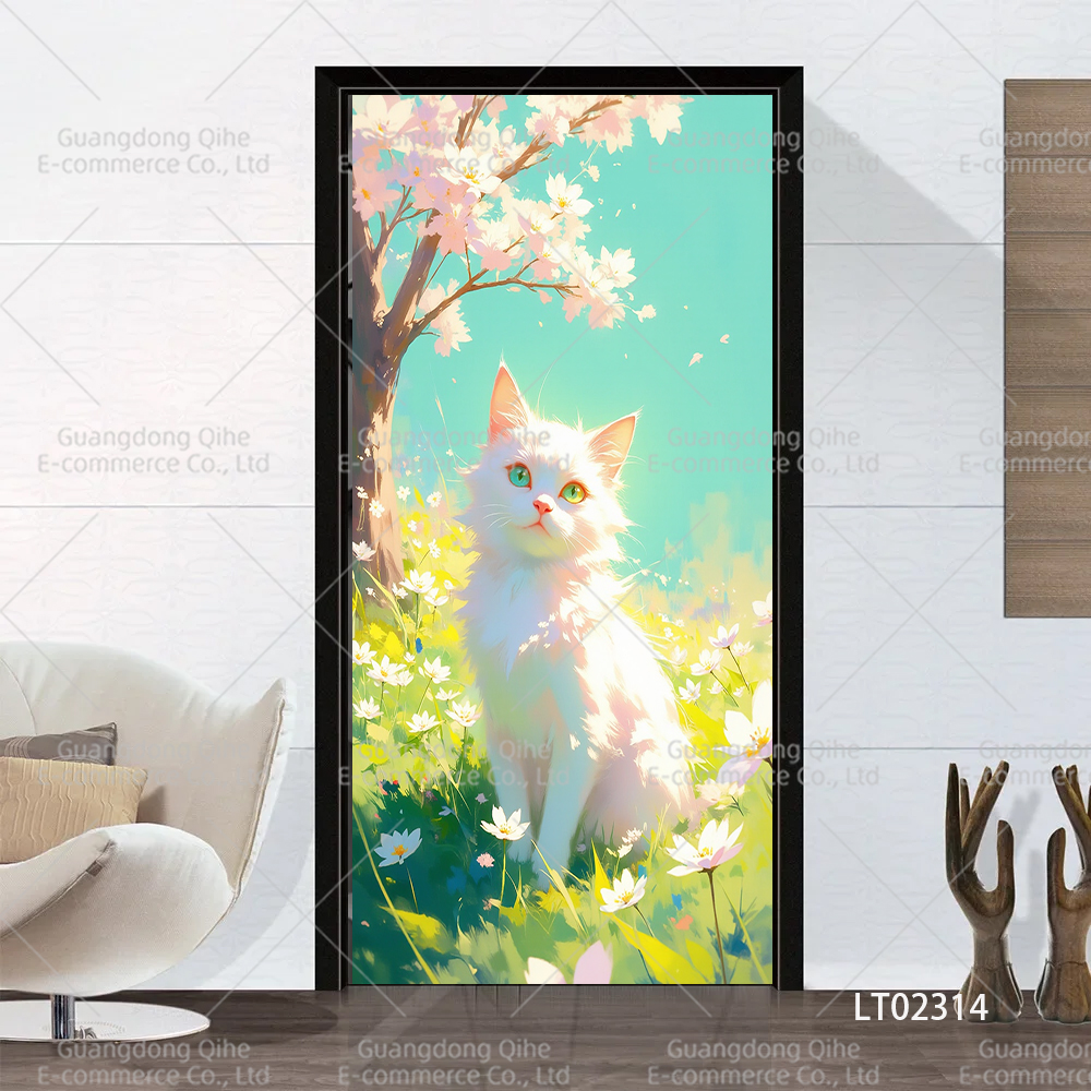 Tulip Cat Cherry Blossom Scene - Full Cover Adhesive incelemesi ve fiyatı