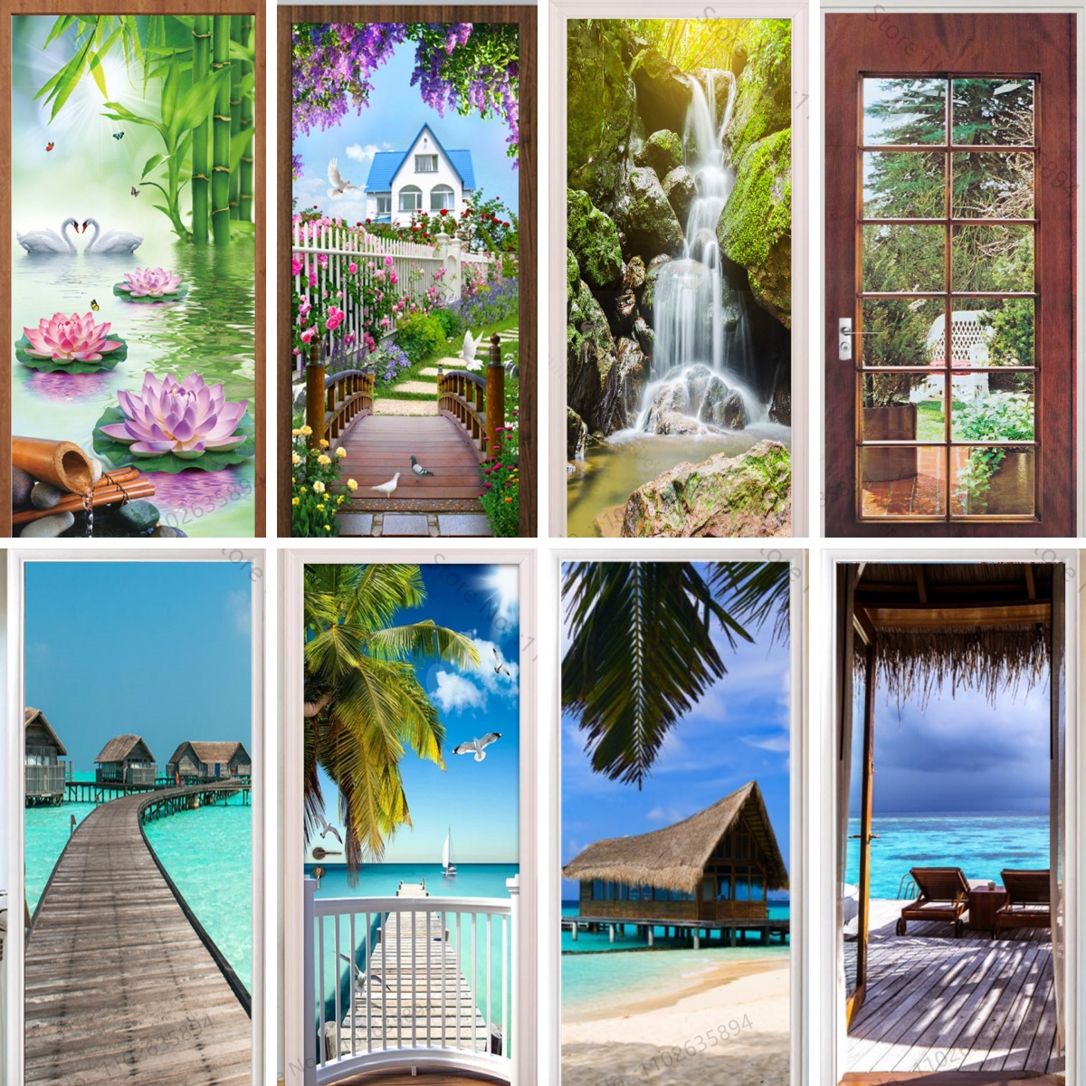 Natural Scenery Beach Waterfal - Full Cover Adhesive incelemesi ve fiyatı